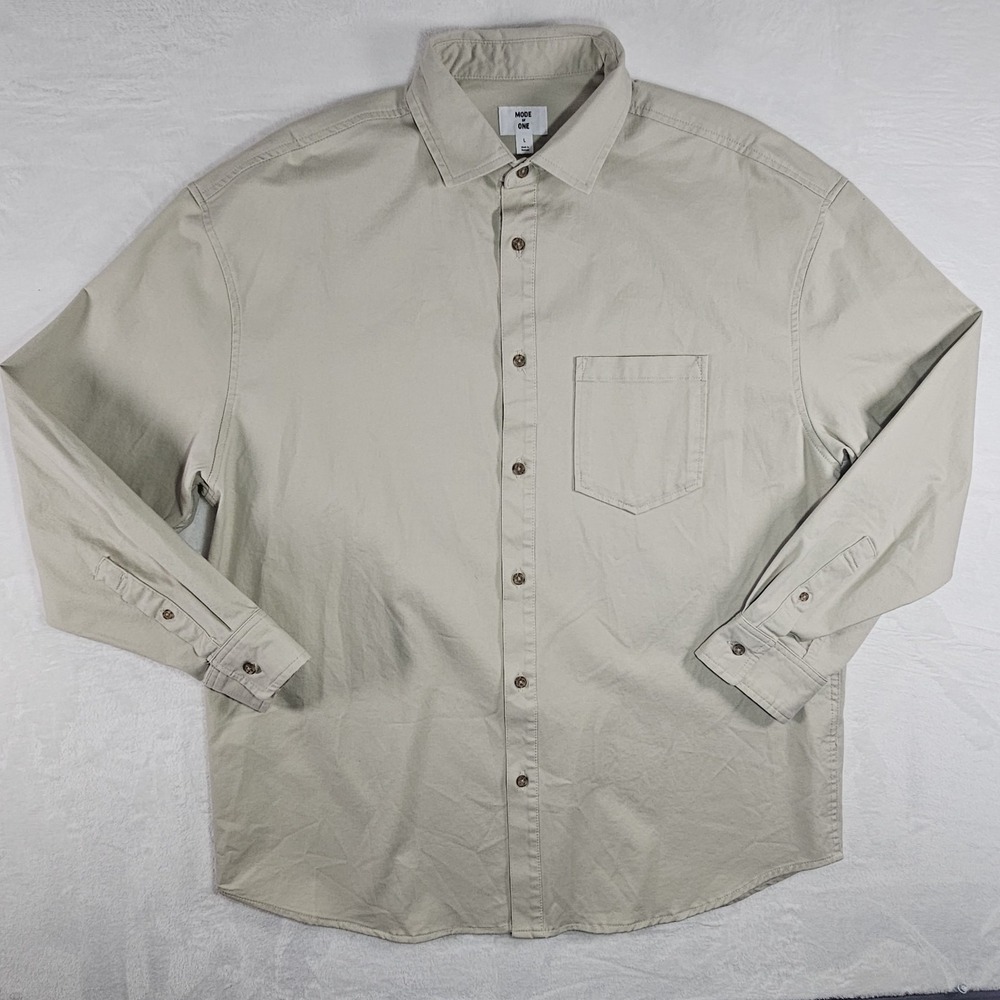 Mode of One Relaxed Fit Caspian Dark Ecru Button Front Shirt Large‎